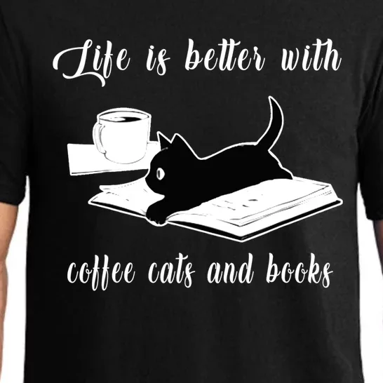 Life Is Better With Coffee Cats And Books Cat Lover TShirt Pajama Set