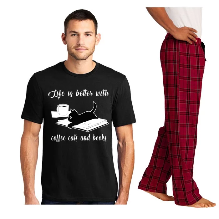 Life Is Better With Coffee Cats And Books Cat Lover TShirt Pajama Set