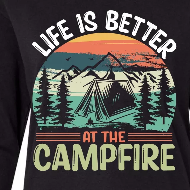 Life Is Better At The Campfire Camping Womens Cotton Relaxed Long Sleeve T-Shirt