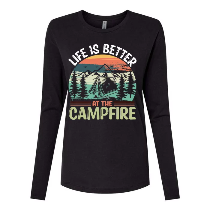 Life Is Better At The Campfire Camping Womens Cotton Relaxed Long Sleeve T-Shirt