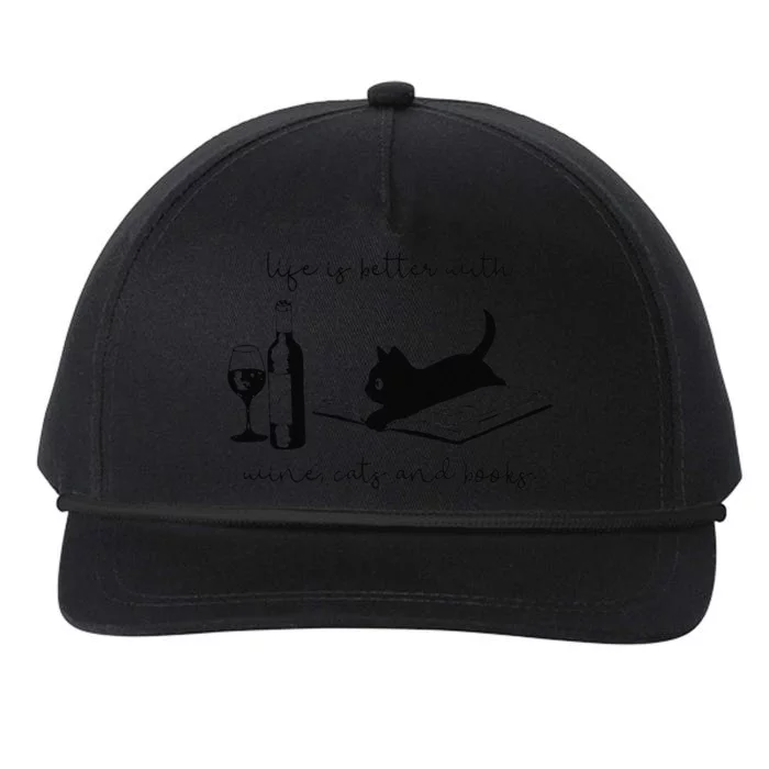 Life Is Better With Wine Cats And Books Black Cat Funny Snapback Five-Panel Rope Hat