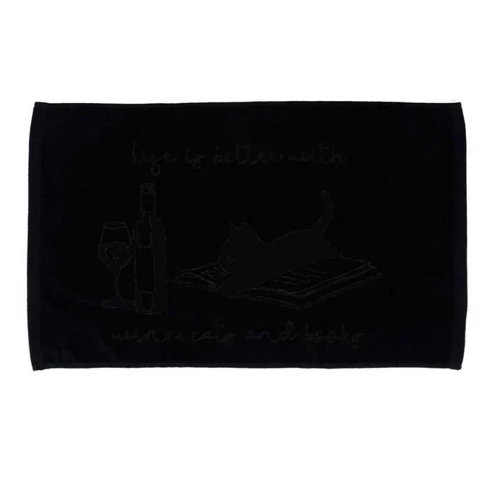 Life Is Better With Wine Cats And Books Black Cat Funny Microfiber Hand Towel