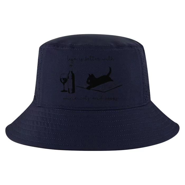 Life Is Better With Wine Cats And Books Black Cat Funny Cool Comfort Performance Bucket Hat