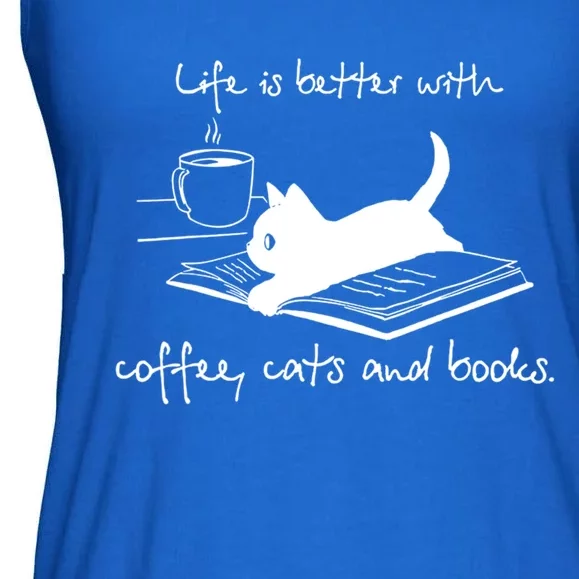 Life Is Better With Books Cats And Coffee Gift Ladies Essential Flowy Tank