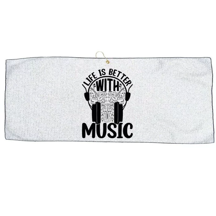 Life Is Better With Music - Guitar Player Large Microfiber Waffle Golf Towel