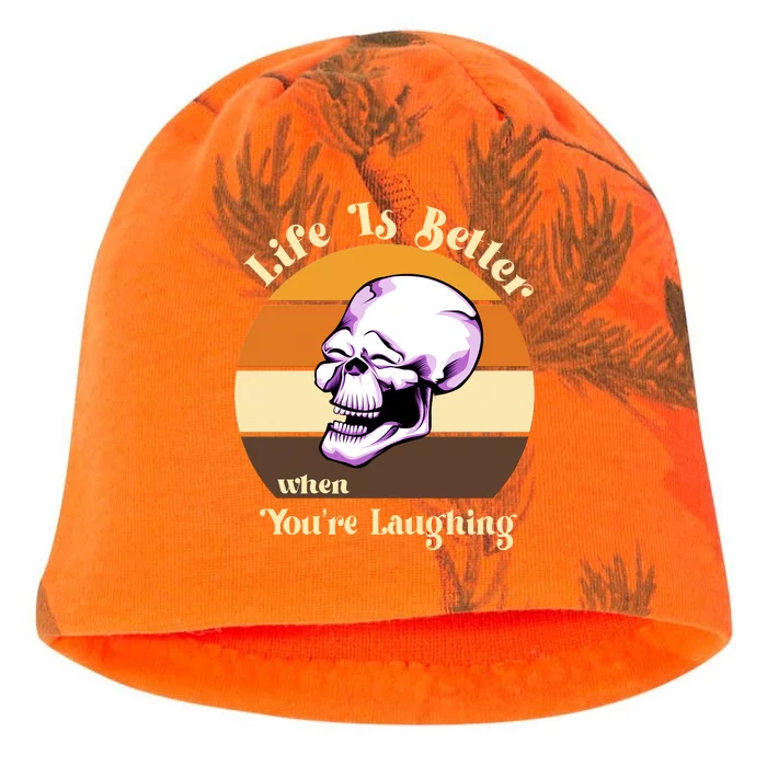 Life Is Better When Your Laughing Retro Skull Kati - Camo Knit Beanie