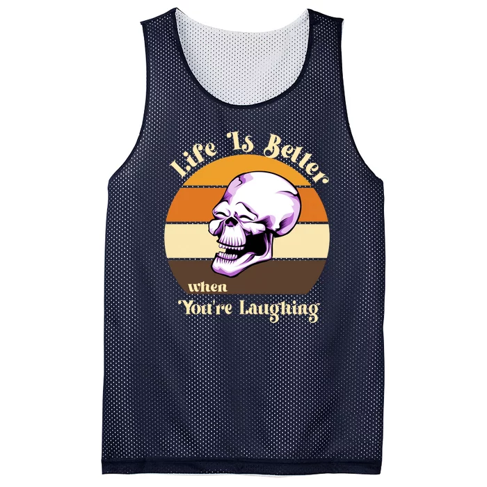 Life Is Better When Your Laughing Retro Skull Mesh Reversible Basketball Jersey Tank