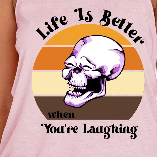 Life Is Better When Your Laughing Retro Skull Women's Knotted Racerback Tank