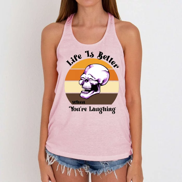 Life Is Better When Your Laughing Retro Skull Women's Knotted Racerback Tank