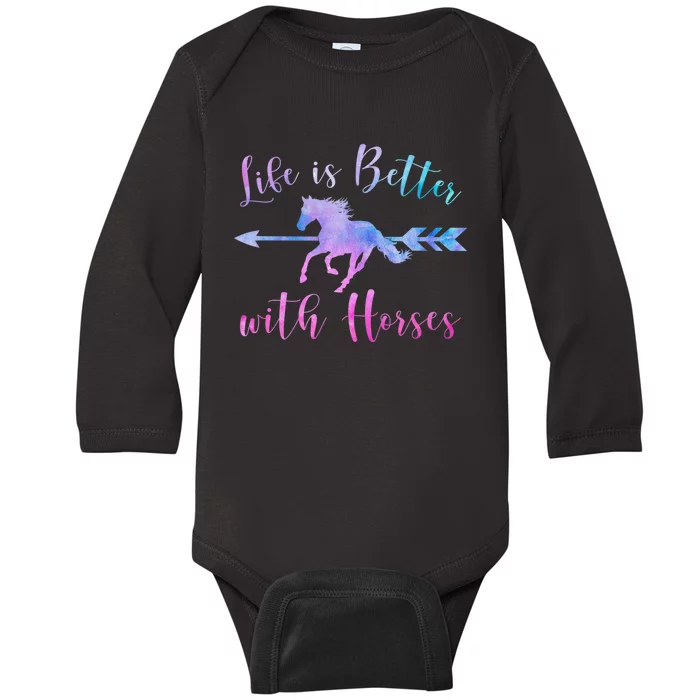 LIFE IS BETTER WITH HORSES Equestrian Rider Vintage Graphic Baby Long Sleeve Bodysuit