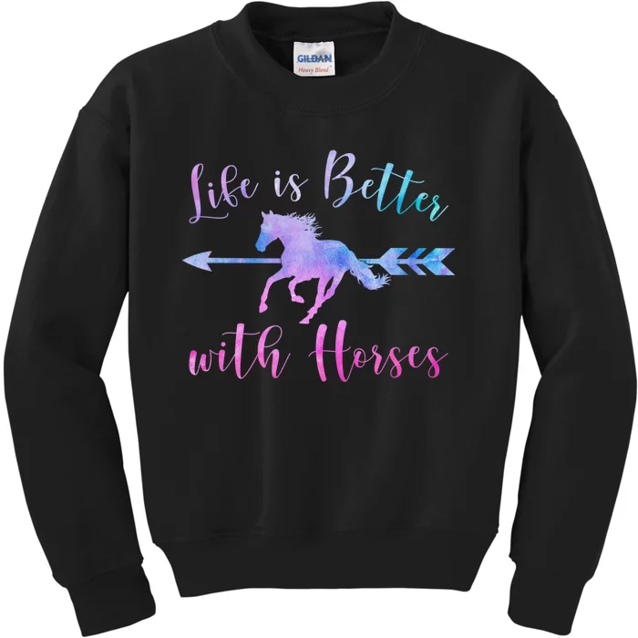 LIFE IS BETTER WITH HORSES Equestrian Rider Vintage Graphic Kids Sweatshirt