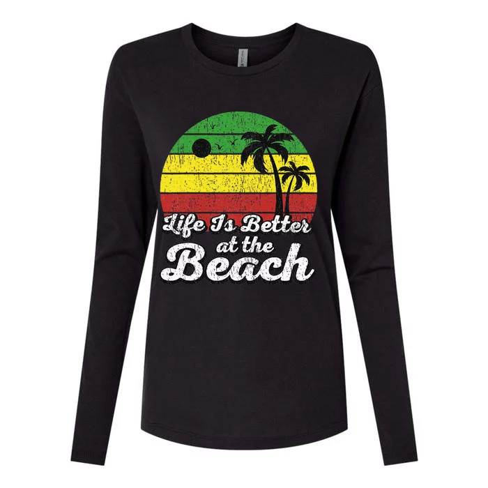 Life Is Better At The Beach Vintage Palm Tree Beach Vacation Womens Cotton Relaxed Long Sleeve T-Shirt