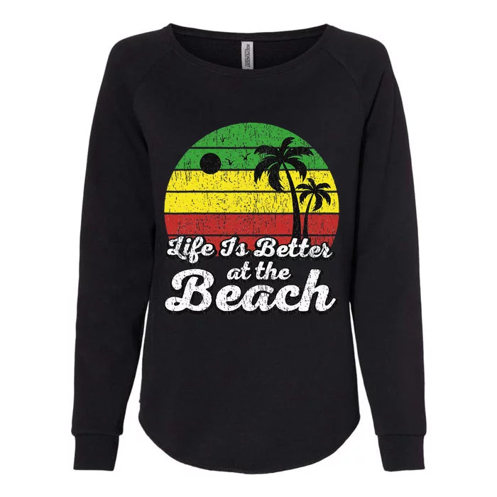 Life Is Better At The Beach Vintage Palm Tree Beach Vacation Womens California Wash Sweatshirt