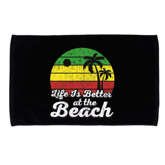 Life Is Better At The Beach Vintage Palm Tree Beach Vacation Microfiber Hand Towel