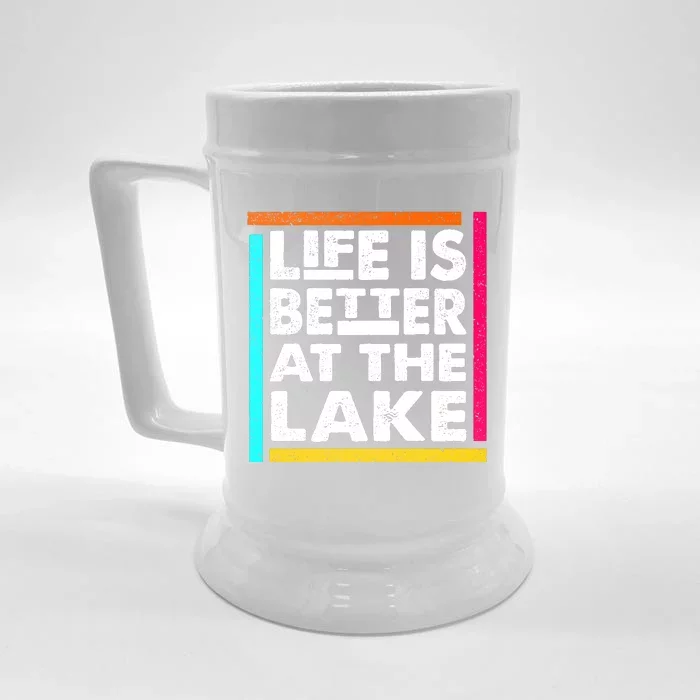 Life Is Better At The Lake Funny Camping Fishing Front & Back Beer Stein