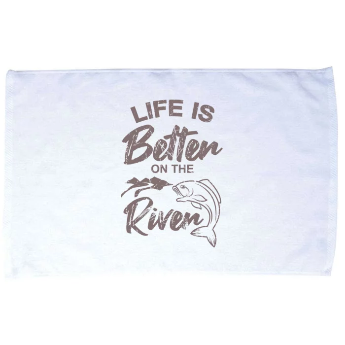 Life Is Better At The River Funny Pontoon Boat Boating Gift Microfiber Hand Towel