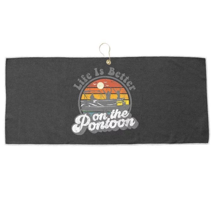 Life Is Better On The Pontoon Boat Funny Boating Lake Gift Large Microfiber Waffle Golf Towel