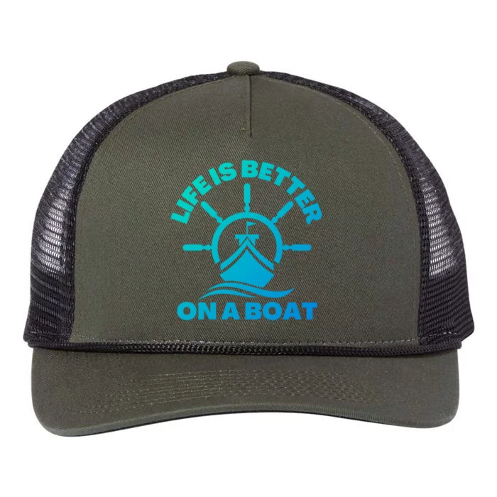 Life Is Better On A Boat Boating Cool Gift Retro Rope Trucker Hat Cap