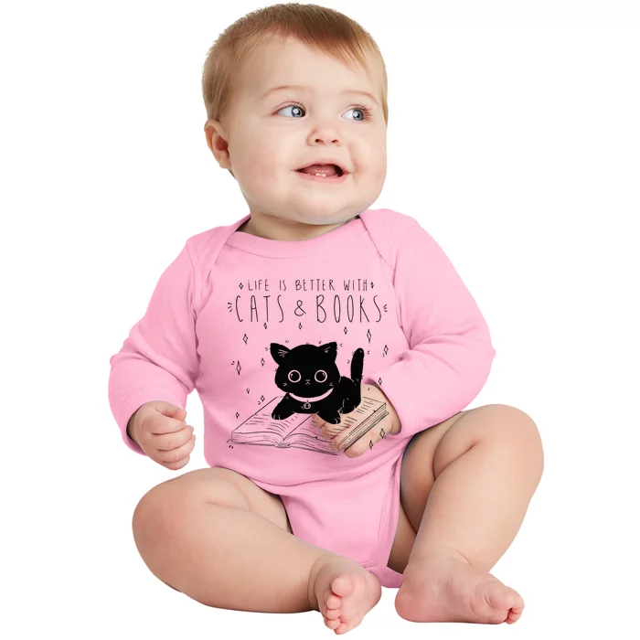 Life is better with Cats & Books Lover Book Nerd Librarian Baby Long Sleeve Bodysuit