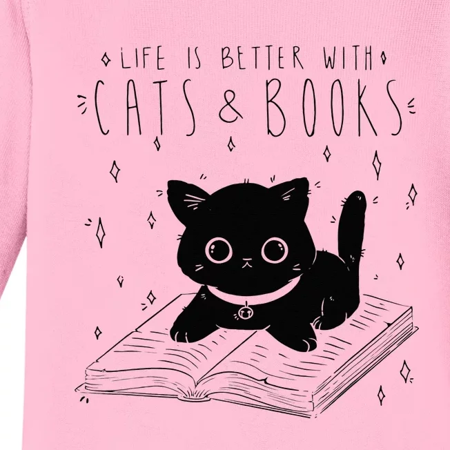 Life is better with Cats & Books Lover Book Nerd Librarian Baby Long Sleeve Bodysuit