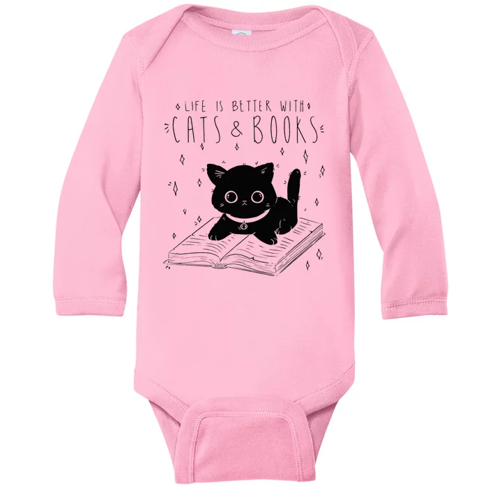 Life is better with Cats & Books Lover Book Nerd Librarian Baby Long Sleeve Bodysuit