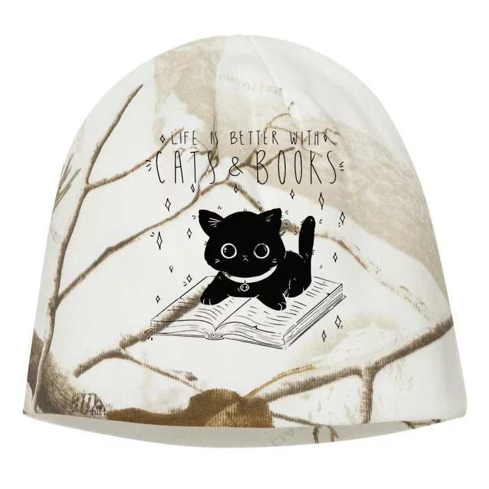 Life is better with Cats & Books Lover Book Nerd Librarian Kati - Camo Knit Beanie