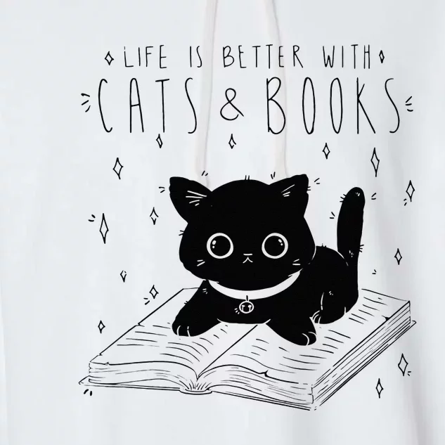 Life is better with Cats & Books Lover Book Nerd Librarian Garment-Dyed Fleece Hoodie