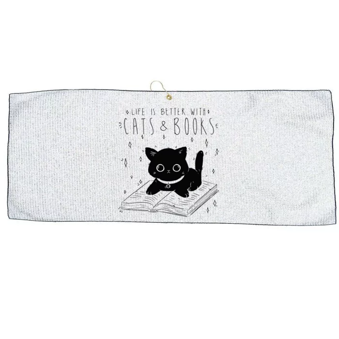 Life is better with Cats & Books Lover Book Nerd Librarian Large Microfiber Waffle Golf Towel