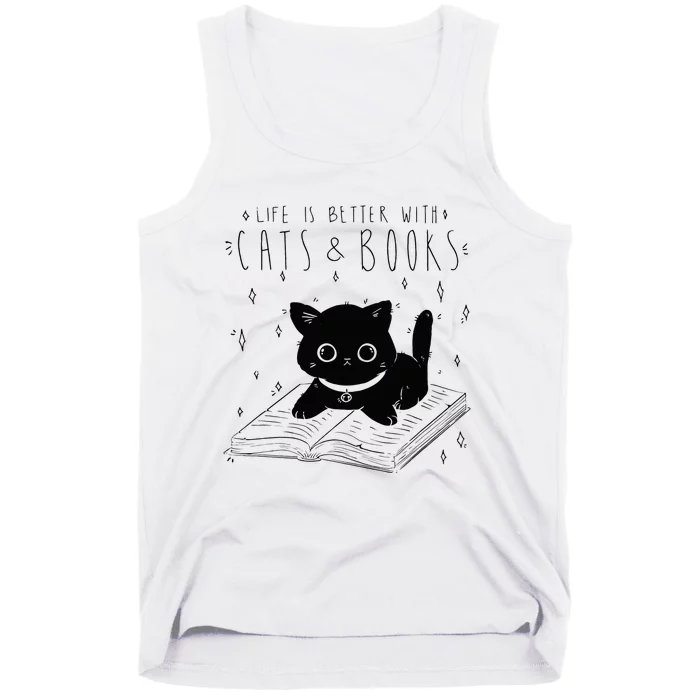 Life is better with Cats & Books Lover Book Nerd Librarian Tank Top