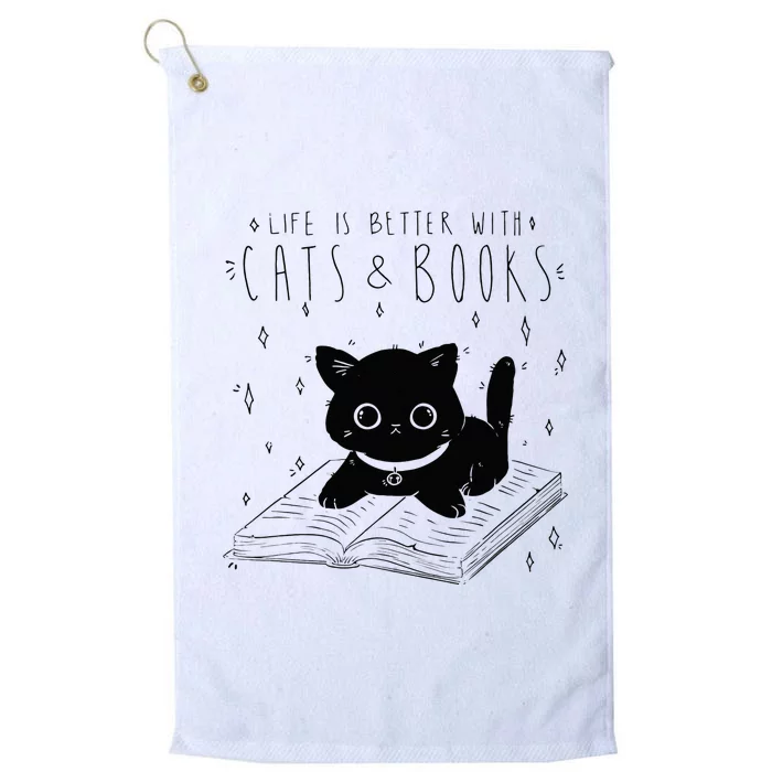 Life is better with Cats & Books Lover Book Nerd Librarian Platinum Collection Golf Towel