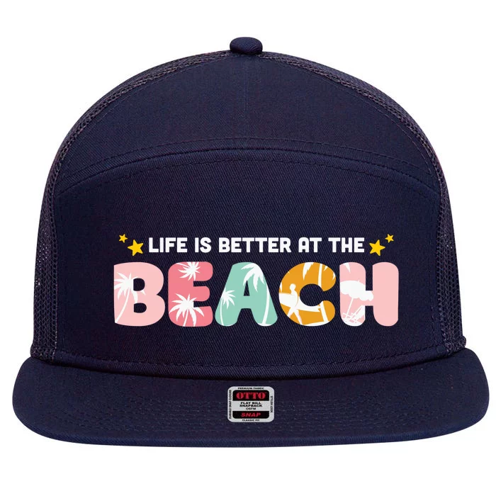 Life Is Better At The Beach Summer Tropical 7 Panel Mesh Trucker Snapback Hat