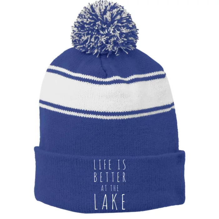 Life Is Better At The Lake Camp Gift Stripe Pom Pom Beanie