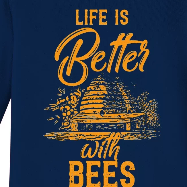 Life Is Better With Bees Animal Gift Idea Beekeeper Bee Baby Long Sleeve Bodysuit