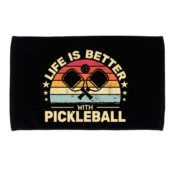 Life Is Better With Pickleball Vintage Funny Gift Microfiber Hand Towel