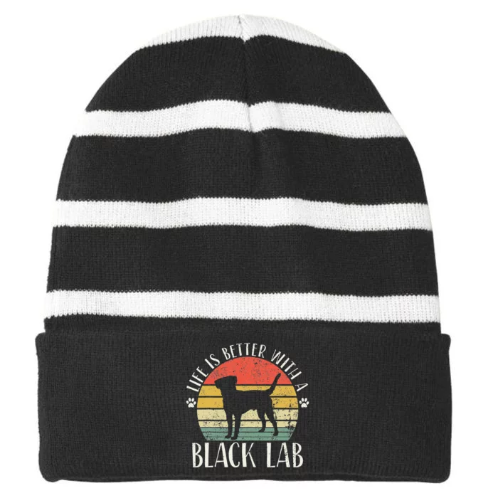 Life is Better with Labrador Retro Golden Black Lab Dad Mom Striped Beanie with Solid Band