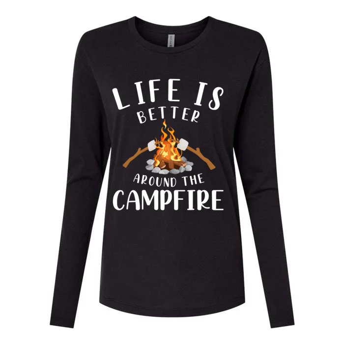 Life Is Better Around The Campfire Camping Accessories Gear Cute Gift Womens Cotton Relaxed Long Sleeve T-Shirt