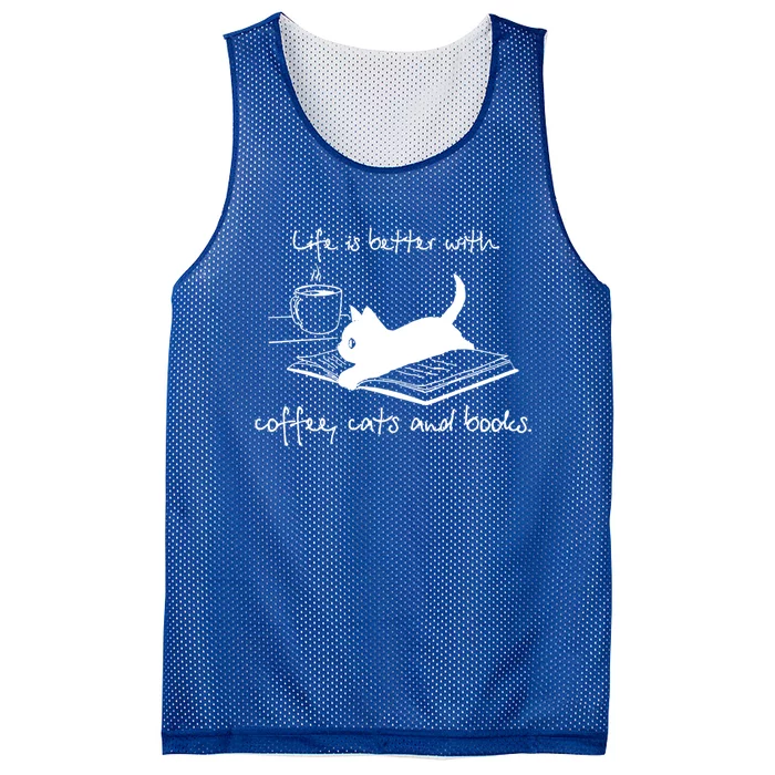 Life Is Better With Books Cats And Coffee Gift Mesh Reversible Basketball Jersey Tank