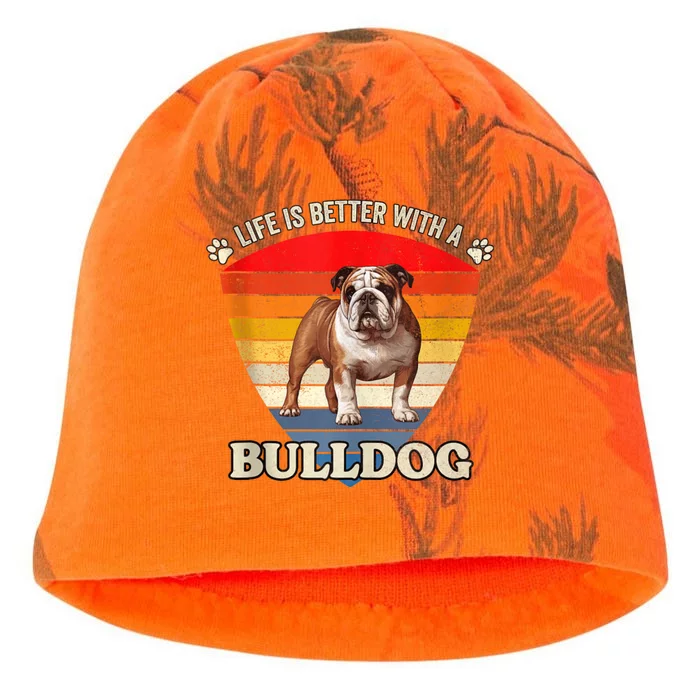 Life Is Better With A English Bulldog Retro Sunset Kati - Camo Knit Beanie