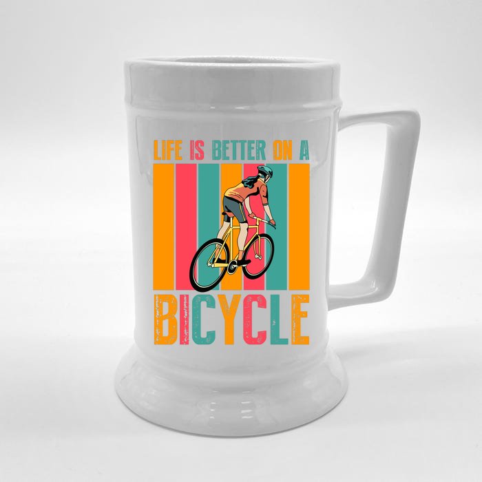 Life Is Better On A Bicycle Retro Biker Gift Biker Girl Cyclist Front & Back Beer Stein