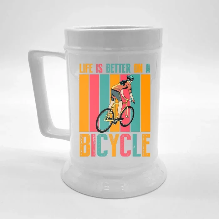 Life Is Better On A Bicycle Retro Biker Gift Biker Girl Cyclist Front & Back Beer Stein