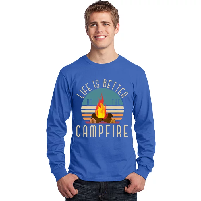 Life Is Better At The Campfire Funny Camper Retro Camping Gift Long Sleeve Shirt