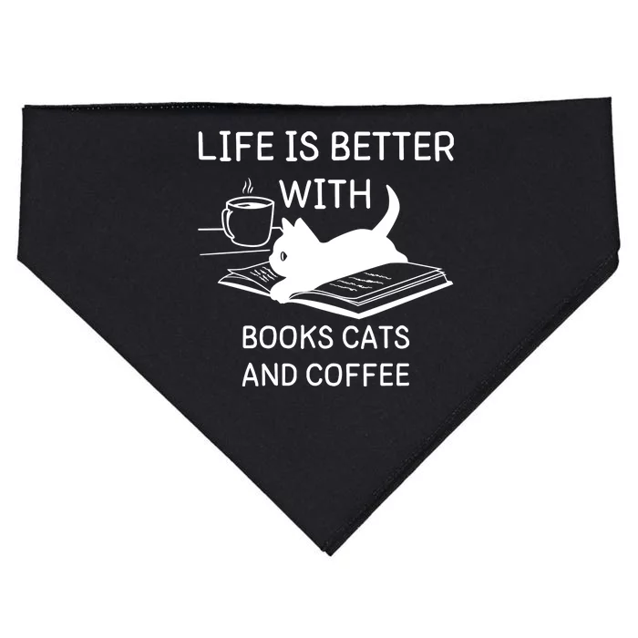 Life Is Better With Books Cats And Coffee USA-Made Doggie Bandana