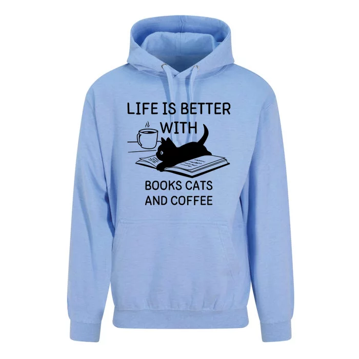 Life Is Better With Books Cats And Coffee Unisex Surf Hoodie