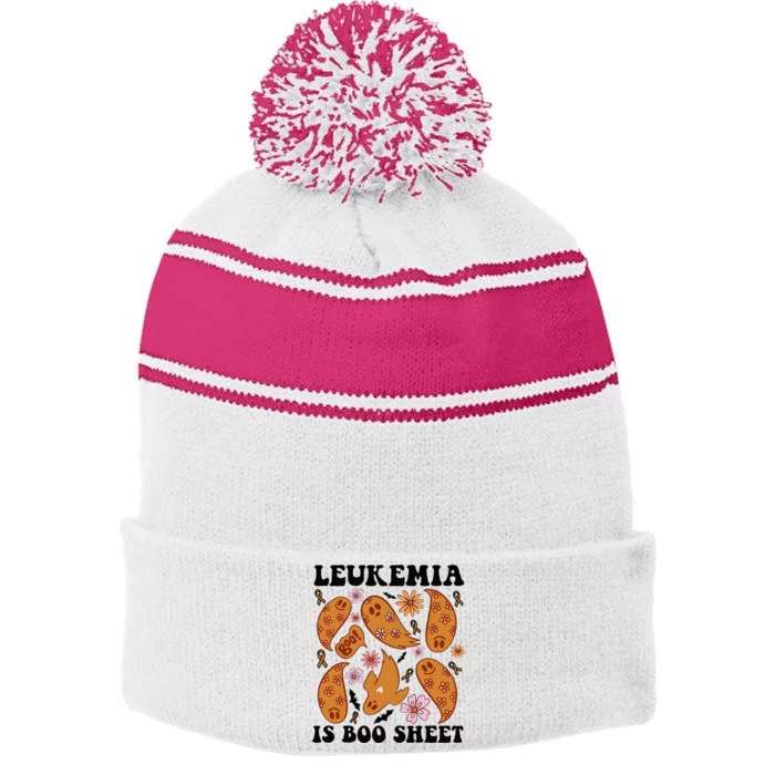 Leukemia Is Boo Sheet Leukemia Cancer Awareness Stripe Pom Pom Beanie