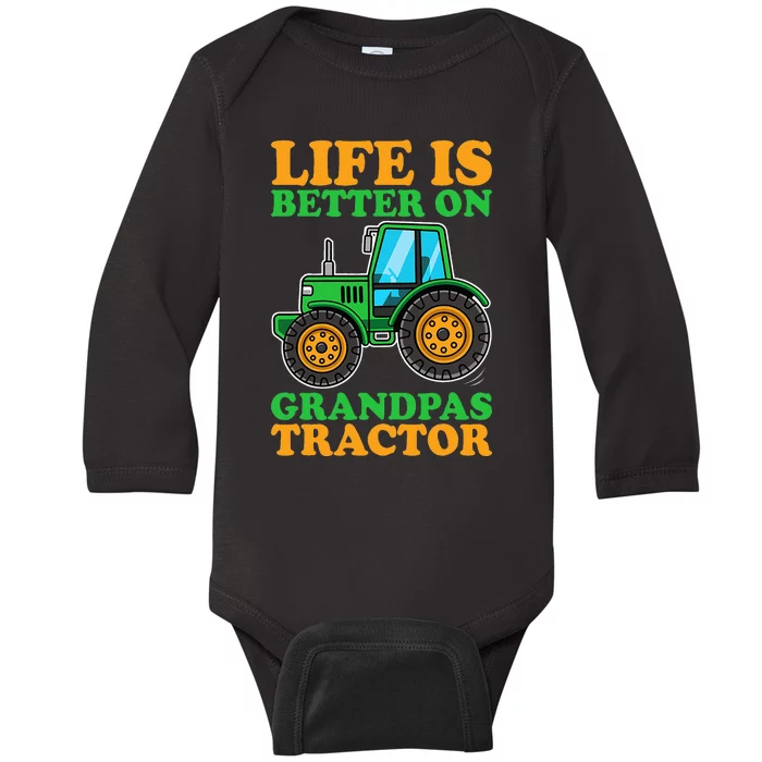 Life Is Better On Grandpas Tractor Farm Tractors Farmer Baby Long Sleeve Bodysuit