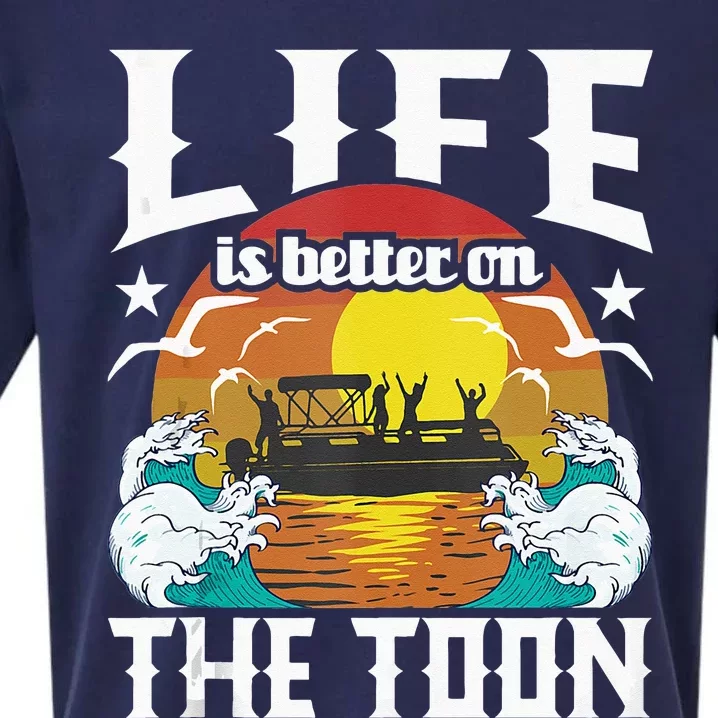 Life Is Better On The Toon Funny Pontoon Boat Pontooning Sueded Cloud Jersey T-Shirt