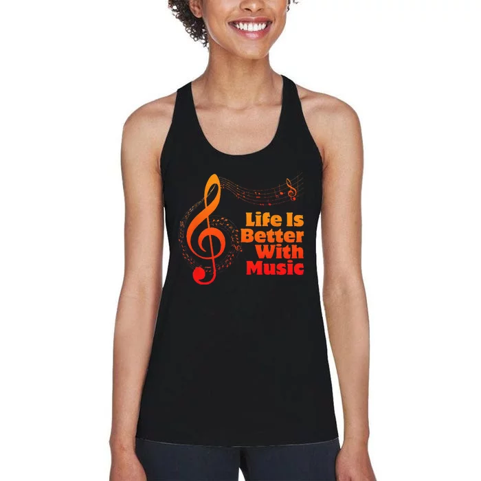 Life Is Better With Music Theory Musician Teacher Notes Clef Women's Racerback Tank