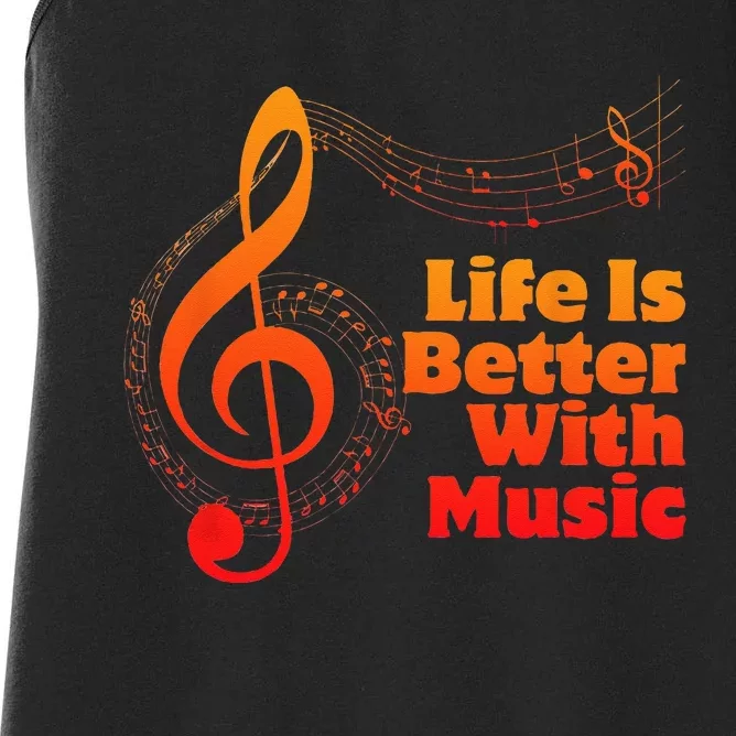 Life Is Better With Music Theory Musician Teacher Notes Clef Women's Racerback Tank