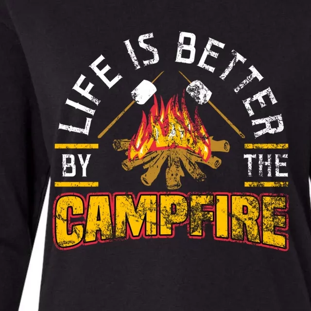 LIFE IS BETTER BY THE CAMPFIRE hoodie Womens Cotton Relaxed Long Sleeve T-Shirt