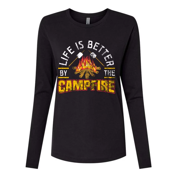 LIFE IS BETTER BY THE CAMPFIRE hoodie Womens Cotton Relaxed Long Sleeve T-Shirt